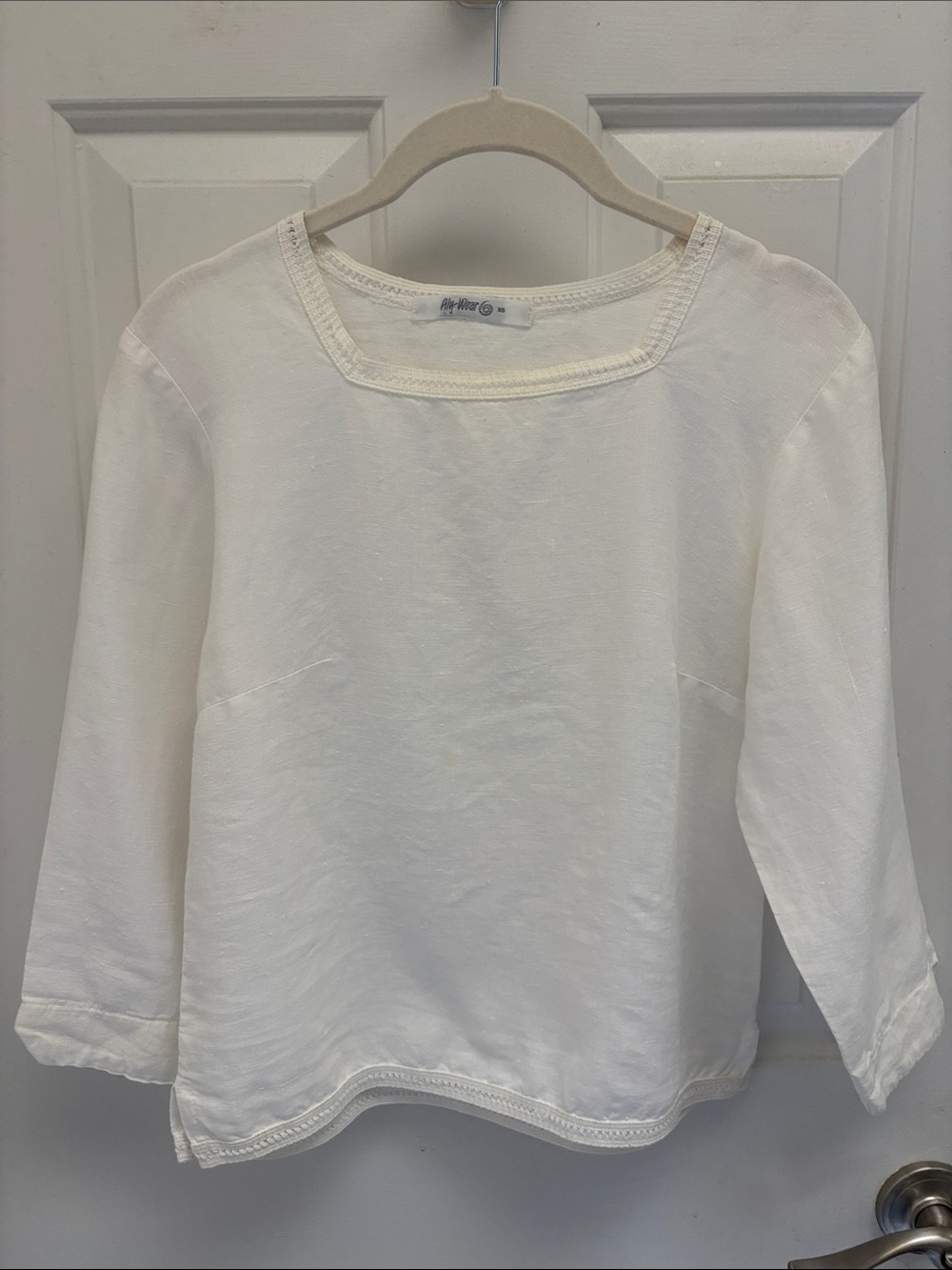 White Square Neck Linen Top